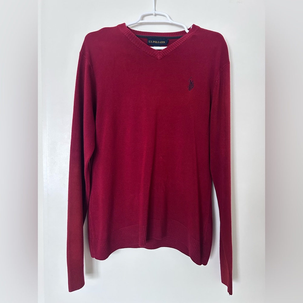 U.S. Polo Assn. Men's V-Neck Sweater in Deep Red